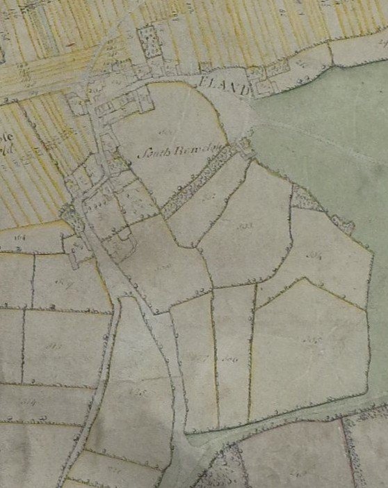 Ealand as depicted on the 1738 manorial plan. Note North is to the left of the image.