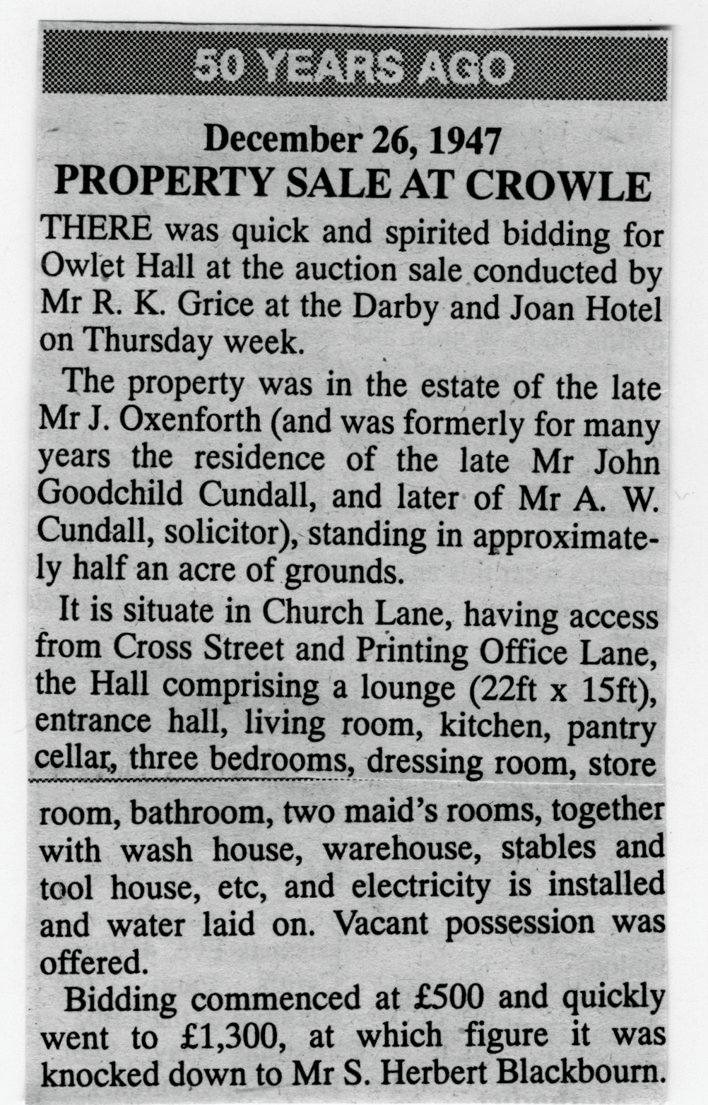 Owlett Hall Sale 1947